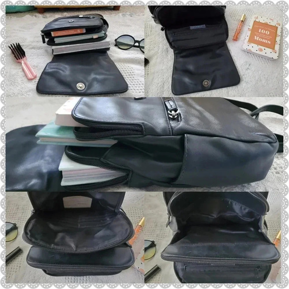✨Host Pick!✨ Vintage Black Leather Minimalist Boho Organizer Backpack